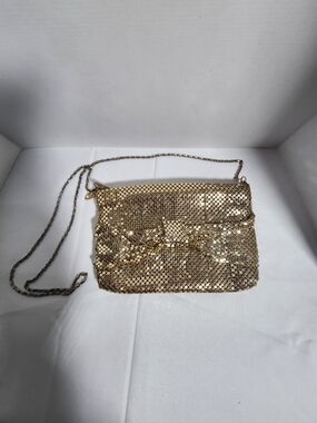 Another Y & S Original Gold Sequin Mesh Crossbody Bag with Bow and Chain Strap